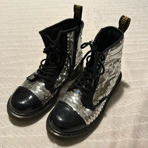 Size 35 silver sequined Doc Marten zip up boots